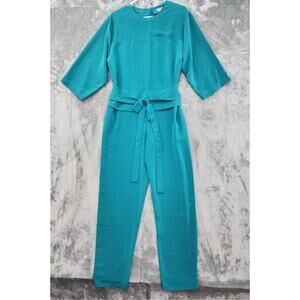 Vintage Frances Henaghan Wrap Jumpsuit Womens 8 Teal Green Tie Belt Long Sleeve